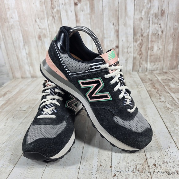 New Balance 574 WL574BFK Black Pink Green Women's Athletic Shoes Size 7 - Picture 6 of 8